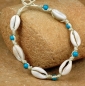 Preview: Afrika Armband - Kauri Muscheln und Blaue Perlen