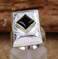 Preview: Handgefertigter Tuareg Ring - Silber mit Onyx