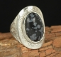 Preview: Schöner Tuareg Silber Ring mit Schneeflocken Obsidian