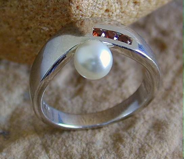 Silber Ring mit Perle - Granat