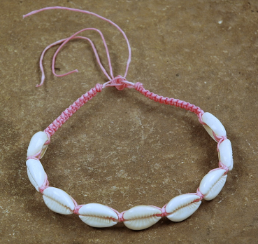 Preview: Afrika Fußkette in Pink - Rosa mit Kauri Muscheln