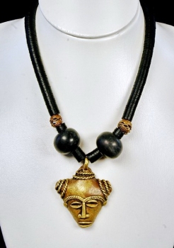 Afrika Halskette mit Bronze Anhänger - Maske