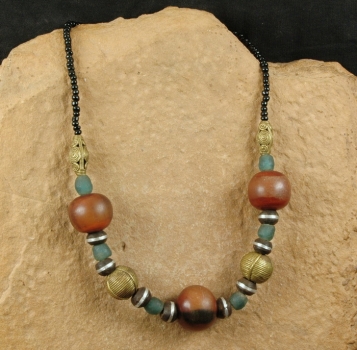 Preview: Afrika Halskette / Schmuck mit Bronze Perlen