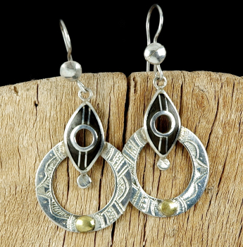 Ausgefallene Tuareg Ohrringe - Silber mit Ebenholz