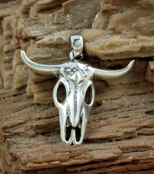 Bull Head - Stierkopf Silber Anhänger 925 - Metall Biker