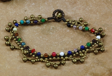 Bunte, Orientalische Fußkette mit Perlen - Bauchtanz