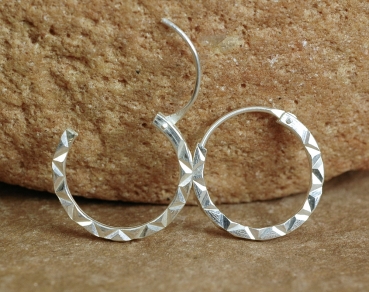 Preview: Creolen aus Silber 925 - Facettiert & Glänzend - 16 mm - Offen