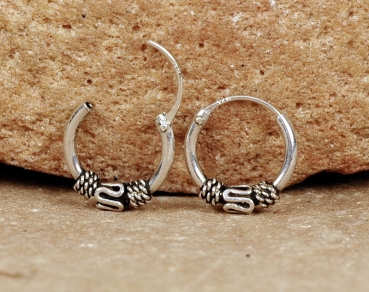 Preview: Creolen Silber 925 - Klein mit schönem Muster - 11 mm - Offen