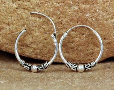 Preview: Creolen Silber 925 - Schönes Muster & Kugel - 17 mm - Offen