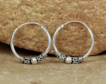 Creolen Silber 925 - Schönes Muster & Kugel - 17 mm