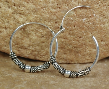 Preview: Creolen Silber 925 - Schönes Muster & Kugel - 19 mm - Offen