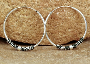 Creolen Silber 925 - Schönes Muster & Kugel - 25 mm