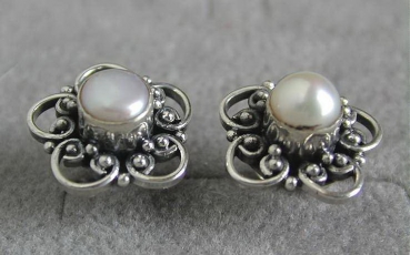 Dekorative Silber Ohrstecker 925 - Perle / Zuchtperle