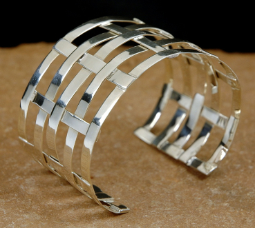 Preview: Extravagante Silber 925 Armspange - Gitter Muster