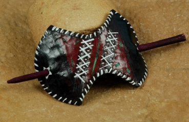 Leder Haarspange mit Holzstab - Tuareg Schmuck