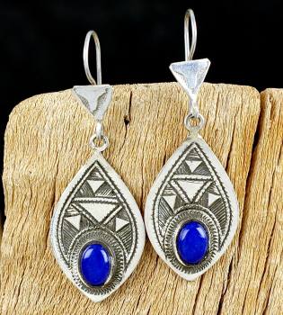 Schöne Tuareg Ohrringe - Silber mit blauem Lapislazuli