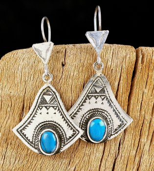 Schöne Tuareg Ohrringe - Silber mit blauem Türkis
