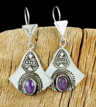 Schöne Tuareg Ohrringe - Silber mit lila Amethyst