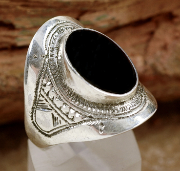 Preview: Schöner Tuareg Silber Ring mit Onyx - Tuaregschmuck