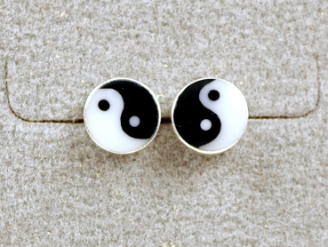 Silber 925 Ohrstecker mit Muschel - Yin Yang