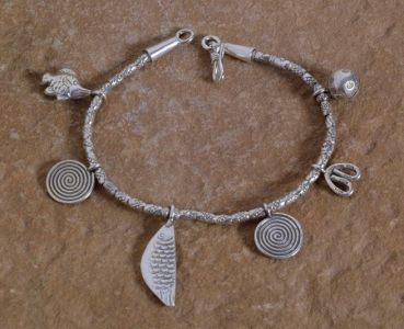 Silber Armband - Bettelarmband - Fisch und Spirale