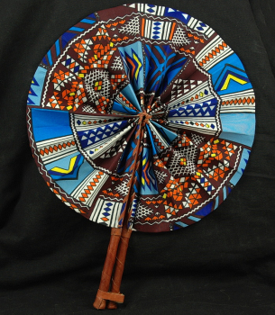 Preview: Toller Afrika Fächer - Grafisches Design in Blau - Rückseite