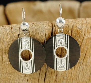 Tuareg Ohrringe mit Ebenholz und Silber - Runde Form