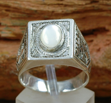 Preview: Tuareg Ring - Silber und Mondstein - Tuaregschmuck