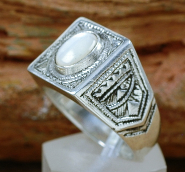 Preview: Tuareg Ring - Silber und Mondstein - Tuaregschmuck