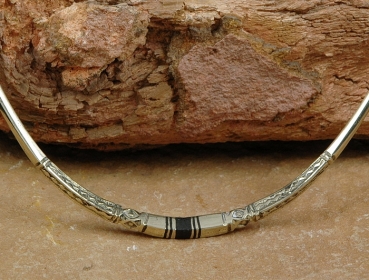 Preview: Tuareg Schmuck - Halsreif mit Holz Einlagen