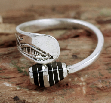 Preview: Tuareg Silber Ring mit Ebenholz Einlagen - Verstellbar