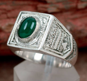 Tuareg Silber Ring mit Grünem Achat - Tuaregschmuck