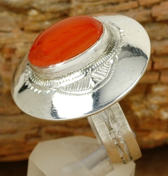 Tuaregschmuck - Großer Silber Ring mit rotem Achat