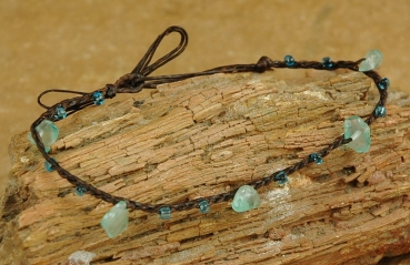 Zierliche Fußkette / Fußkettchen - Jade mit Glasperlen