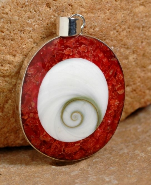 Silber Anhaenger - Shiva Auge - Koralle