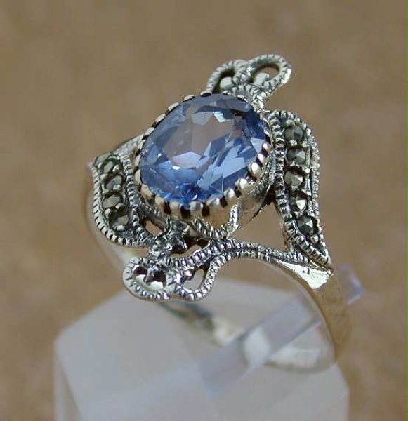 Markasit Silber Ring mit Blautopas