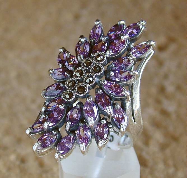 Markasit Silberring mit Amethyst