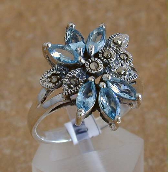 Markasit Silberring mit Blautopas