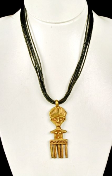 Afrika Halskette mit Bronze Anhänger - Ashanti Figur