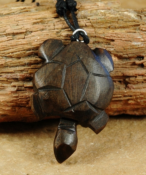 Afrika Kette / Halskette mit Holz Anhänger - Schildkröte