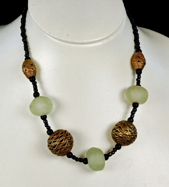 Afrika Kette mit Bronze & Glas Perlen - Afrika Schmuck