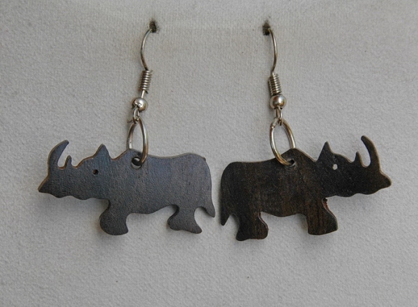 Afrika Ohrringe / Ohrhänger aus Ebenholz - Nashorn