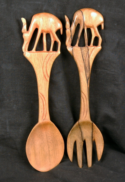 Afrika Salatbesteck aus Holz gefertigt - Gazelle