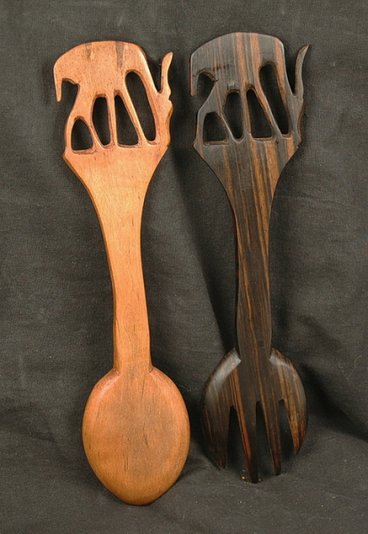 Afrika Salatbesteck aus Holz - Schöne Gazelle - Rückseite