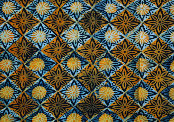 Afrikanischer Stoff - Afrika Batik in Orange / Gelb - Blüte