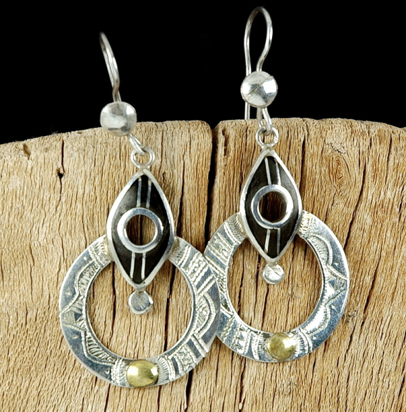 Ausgefallene Tuareg Ohrringe - Silber mit Ebenholz