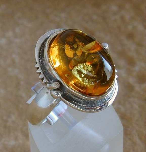 Bernstein Silber Ring - Elegantes Modell