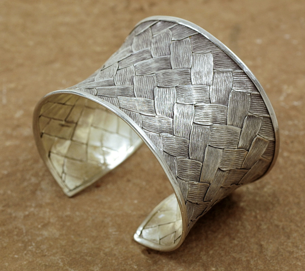 Breite Silber Armspange - Schönes Flechtmuster