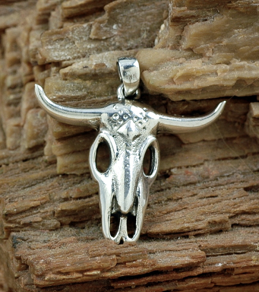 Bull Head - Stierkopf Silber Anhänger 925 - Metall Biker