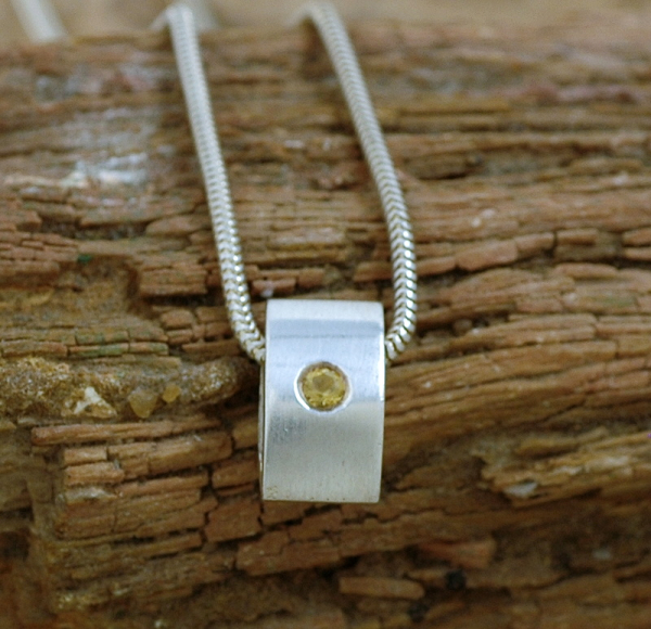 Citrin - Silber Spiralkette mit mattiertem Anhänger